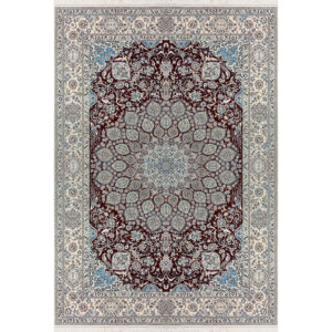 فرش نایین نقشه حبیبیان ترنج گنبد دستباف لاکی۶ لا گل ابریشم – ۹ متری (۲۵۰ × ۳۵۰ سانتی‌متر) – کد ۱۰۵۶