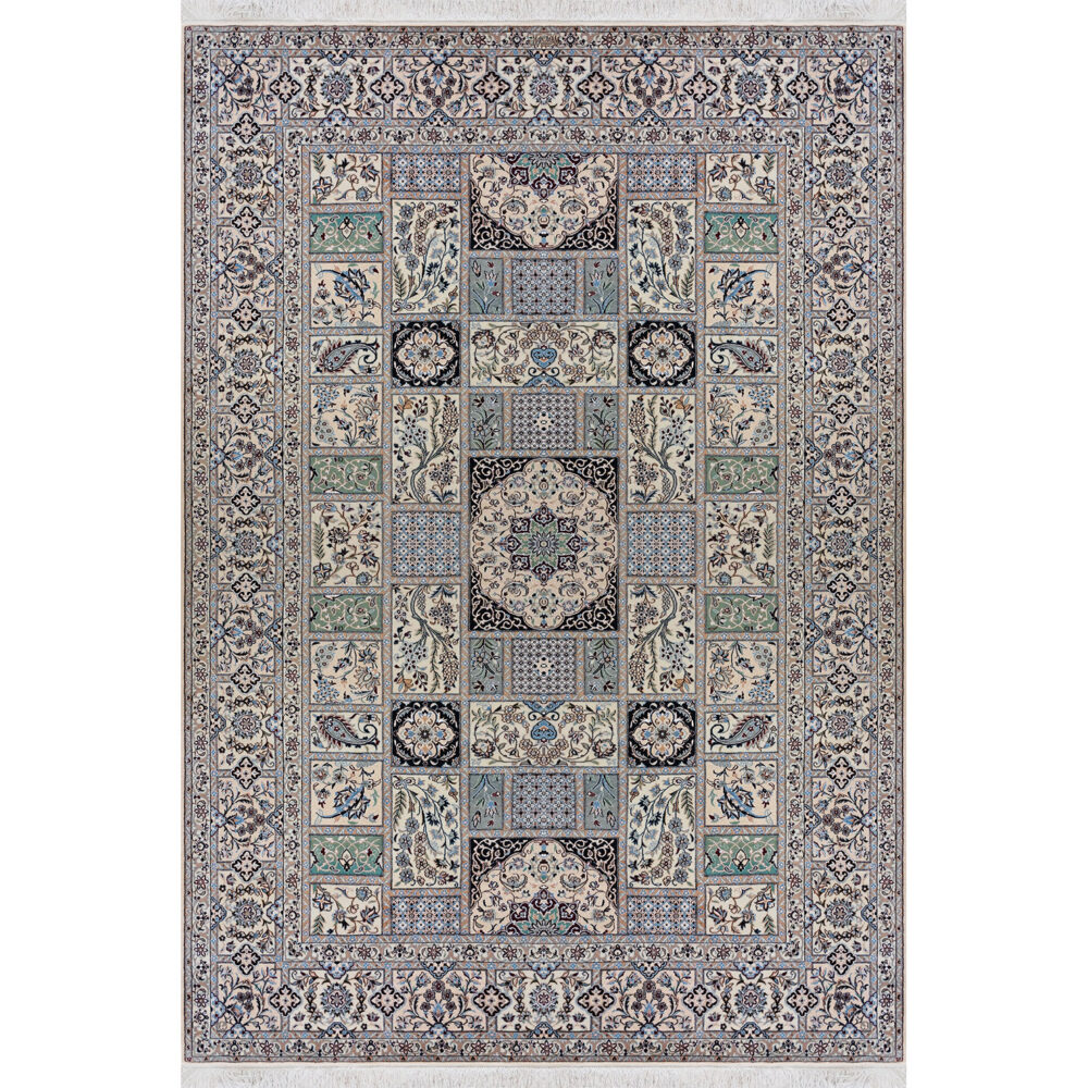 فرش دستباف نایین خشتی ۶ لا گل ابریشم – ۶ متری – کد ۱۰۷۹