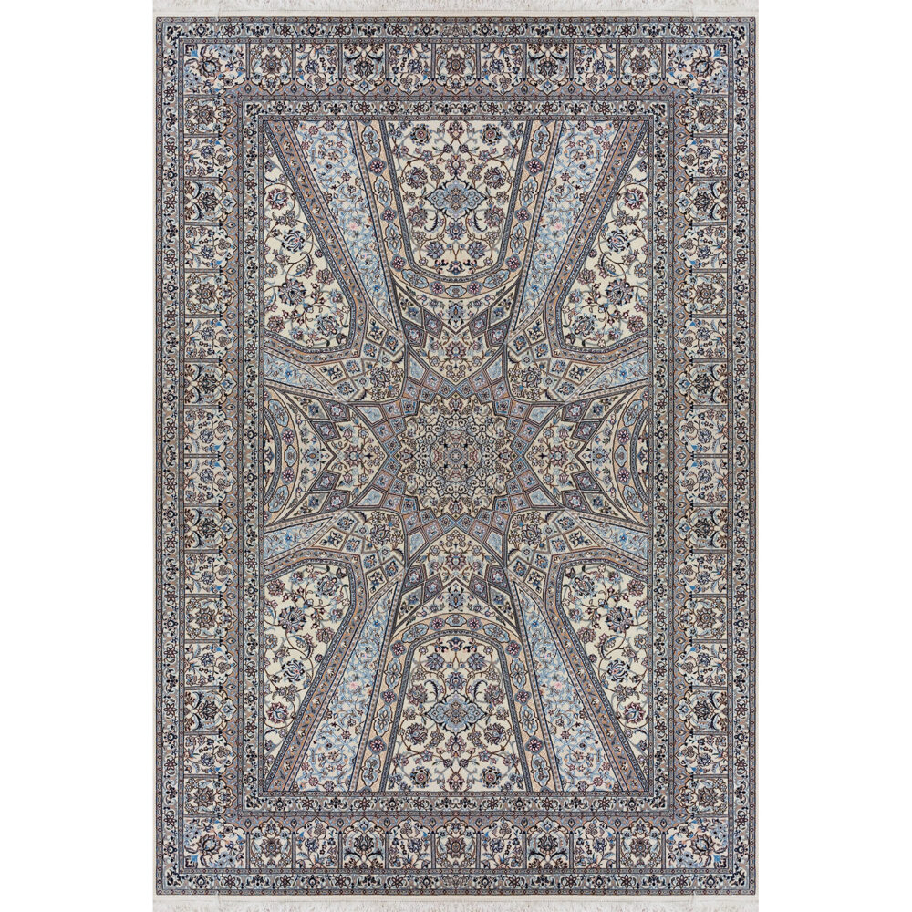 فرش دستباف نایین شهیاد الوان ۶ لا گل ابریشم – ۶ متری – کد ۱۰۷۷