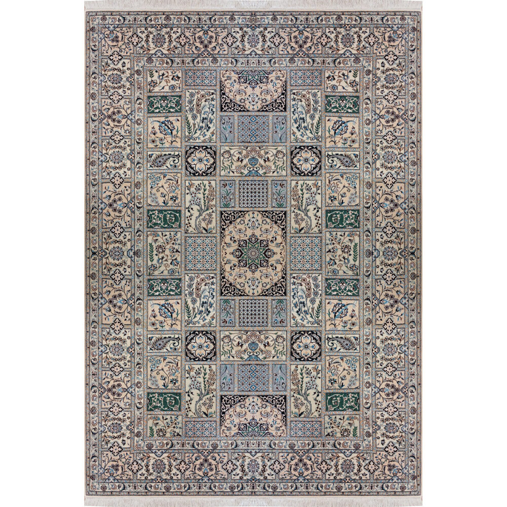 فرش دستباف نایین خشتی ۶ لا گل ابریشم – ۶ متری – کد ۱۰۹۱