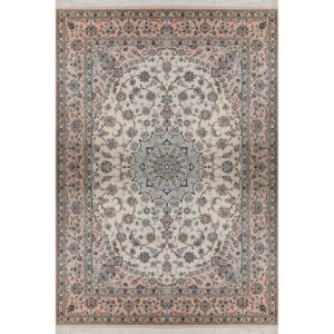 فرش دستباف نایین اخوان کرم ۹ لا گل ابریشم – ۶ متری – کد ۹۷۱