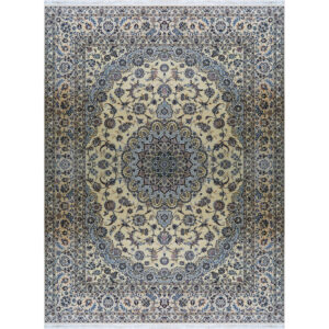 فرش نایین ۶لا اخوان لچک و ترنج دستباف کرم گل ابریشم – ۹ متری – کد ۹۴۰