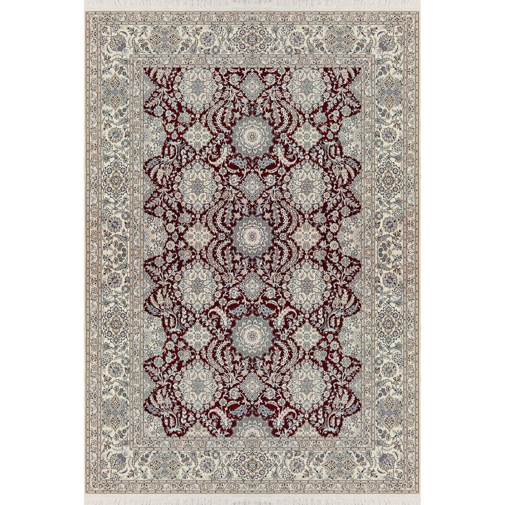 فرش دستباف نایین لاکی نقشه سلطنتی ۶ لا گل ابریشم – ۶ متری – کد ۹۷۶