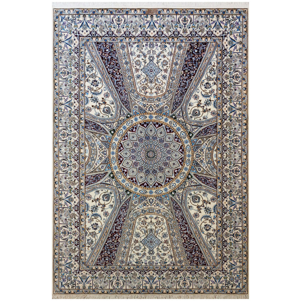 فرش نایین نقشه شهیاد دستباف الوان ۶ لا گل ابریشم